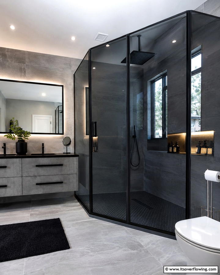 Black Glass Shower Enclosures - 25 Black and Grey Bathroom Ideas for a Sleek Design