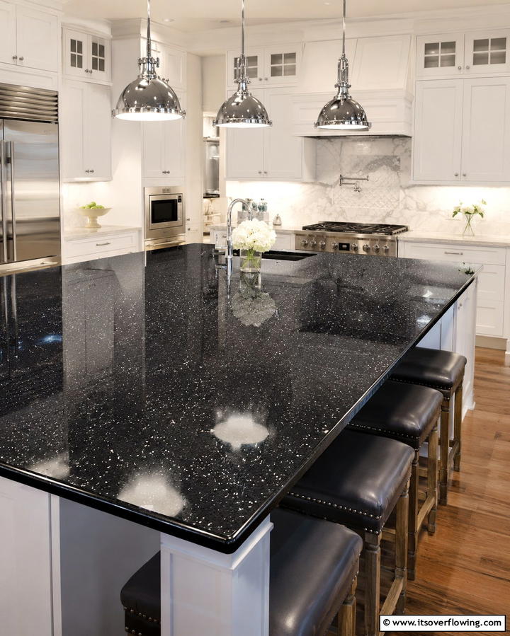 Black Granite Countertops with Subtle Sparkles - 25 Black Kitchen Countertops for a Bold Statement