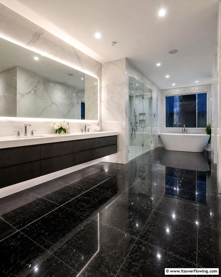 Black Granite Flooring for Durability and Shine - 25 Black Floor Bathroom Ideas for a Bold Look