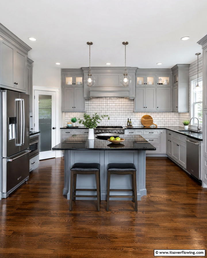 Black Granite Island for a Bold Centerpiece - 30 Sleek Black Granite Countertop Kitchen Designs for Luxury
