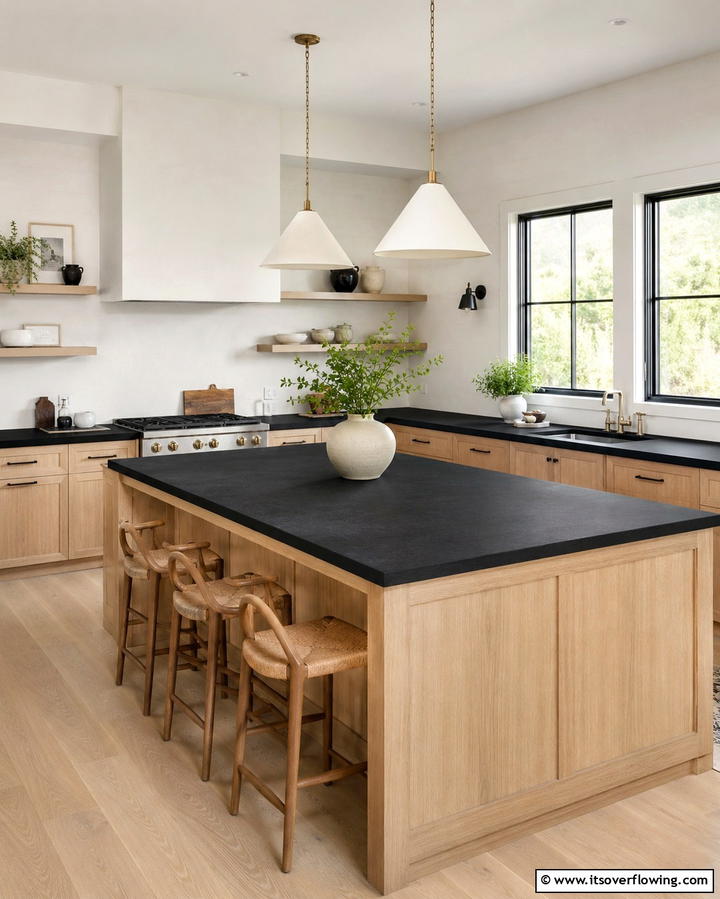 Black Granite with Gold Flecks - 30 Sleek Black Granite Countertop Kitchen Designs for Luxury