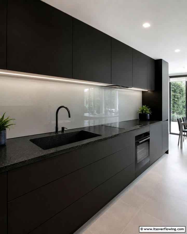 Black Granite with Integrated Sinks for Seamless Design - 30 Sleek Black Granite Countertop Kitchen Designs for Luxury