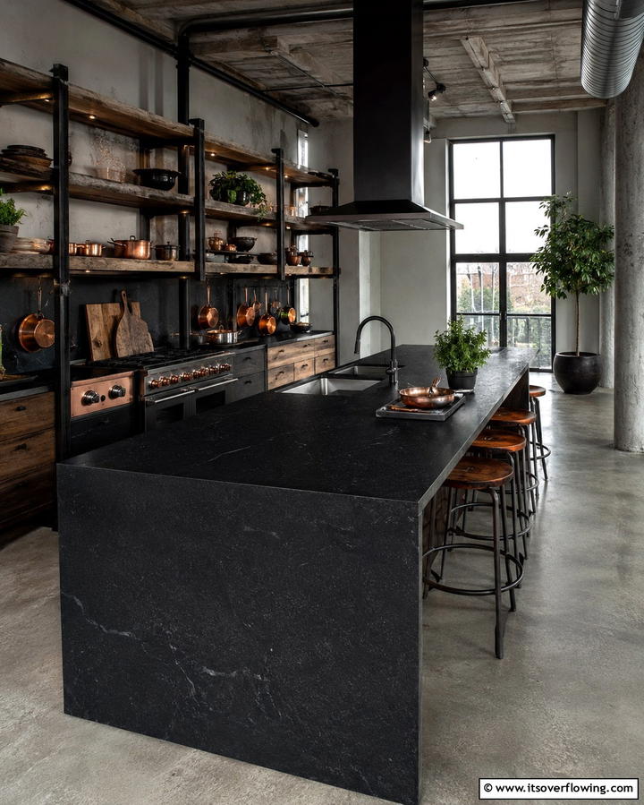 Black Granite with Leathered Finish for Subtle Sophistication - 30 Sleek Black Granite Countertop Kitchen Designs for Luxury