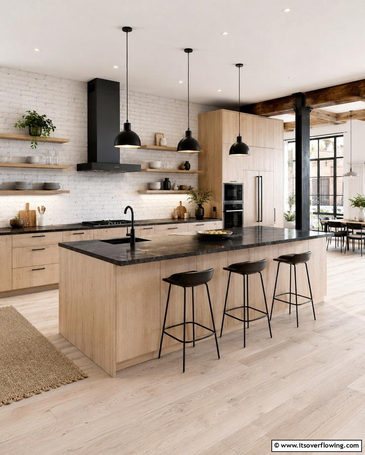 Black Granite with Light Wood Cabinets - 30 Sleek Black Granite Countertop Kitchen Designs for Luxury