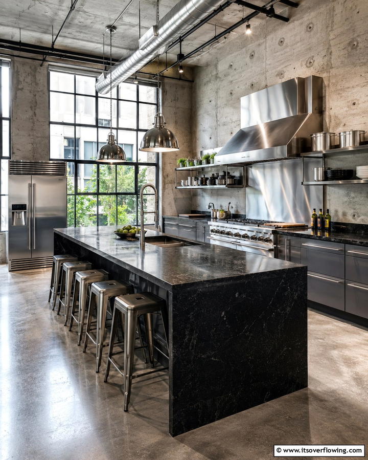 Black Granite with Stainless Steel Accents - 30 Sleek Black Granite Countertop Kitchen Designs for Luxury
