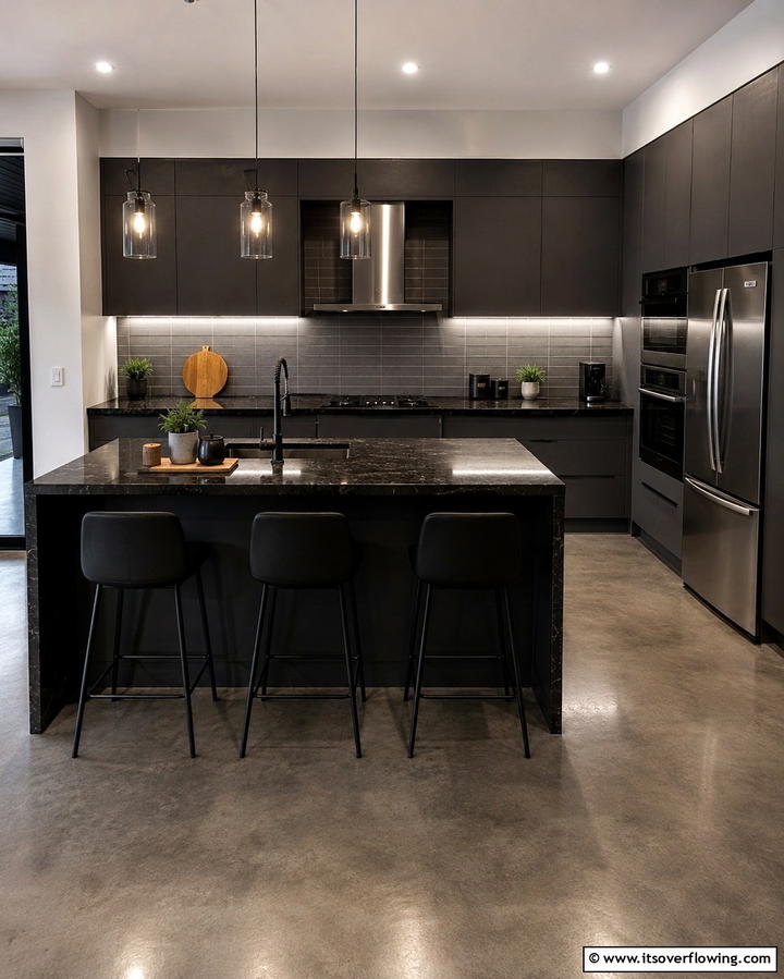 Black Granite with Under Cabinet Lighting - 30 Sleek Black Granite Countertop Kitchen Designs for Luxury