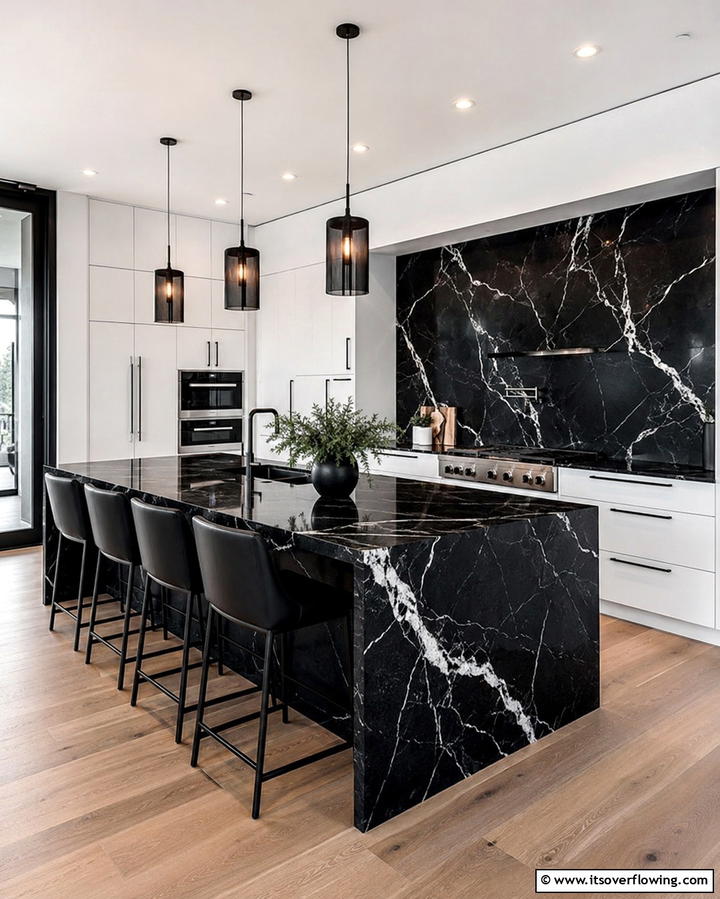 Black Granite with White Veining for Drama - 30 Sleek Black Granite Countertop Kitchen Designs for Luxury