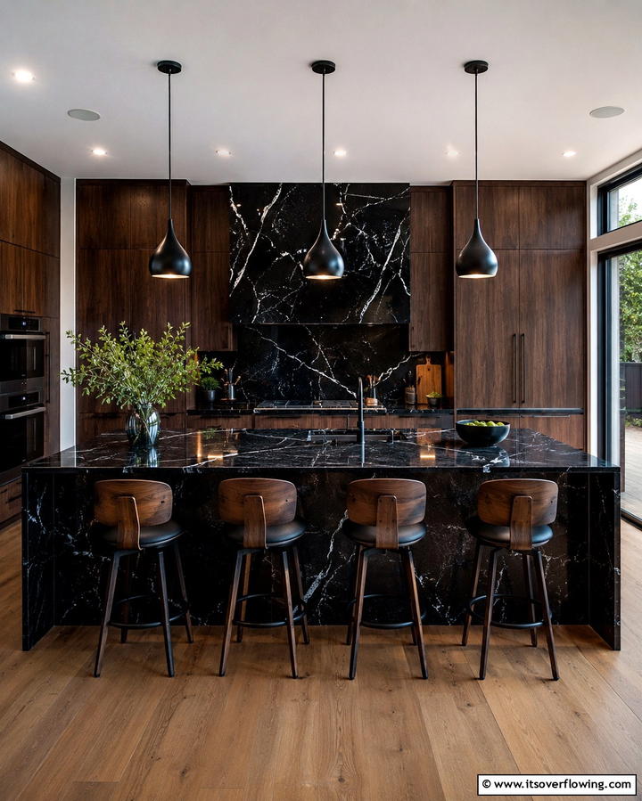 Black Granite with White Veins - 30 Sleek Black Granite Countertop Kitchen Designs for Luxury