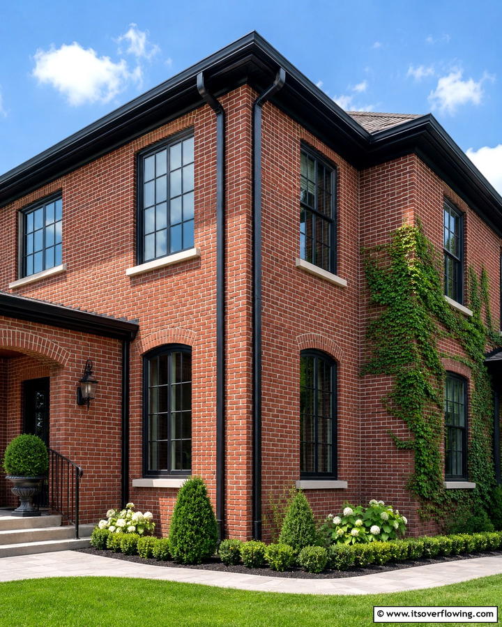 Black Gutters for Seamless Integration - 25 Red Brick House with Black Trim Design Ideas