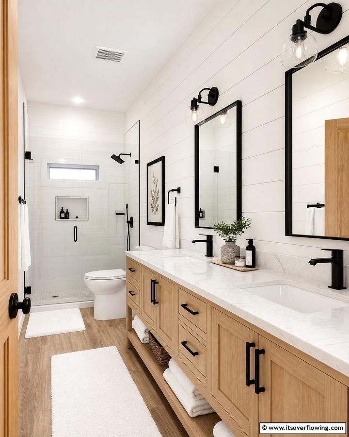 Black Hardware Details - 20 Barndominium Bathroom Ideas for Rustic Charm