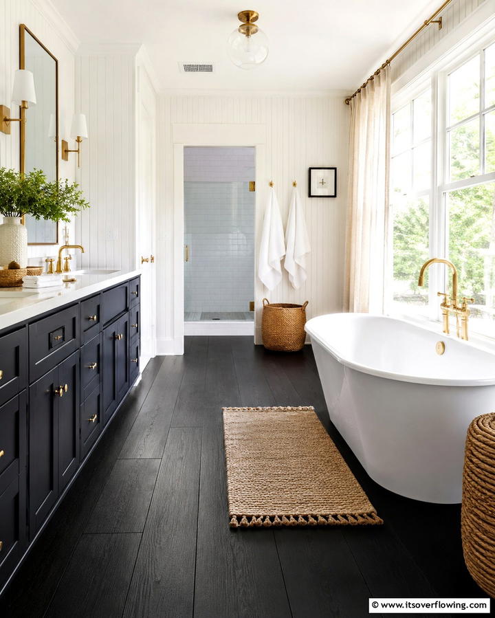 Black Hardwood Floors for Warmth and Sophistication - 25 Black Floor Bathroom Ideas for a Bold Look