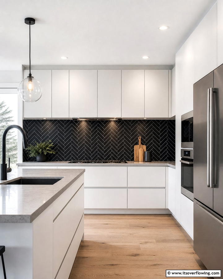 Black Herringbone Tile Backsplash - 25 Kitchen With Black Backsplash Ideas for Drama