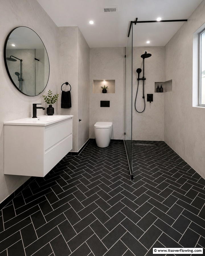 Black Hexagon Floor Tiles - 25 Black Floor Bathroom Ideas for a Bold Look