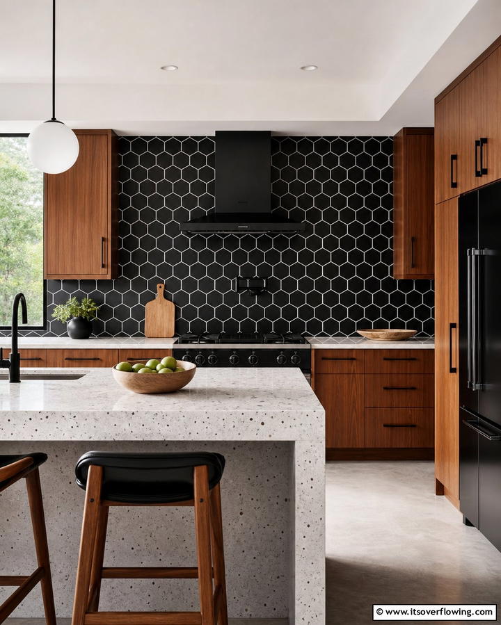 Black Hexagonal Tile Backsplash - 25 Kitchen With Black Backsplash Ideas for Drama
