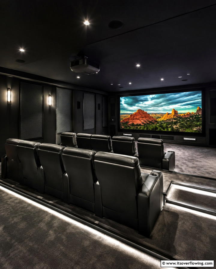 Black Home Theater - 30 Black Basement Design Ideas for a Modern & Cozy Space