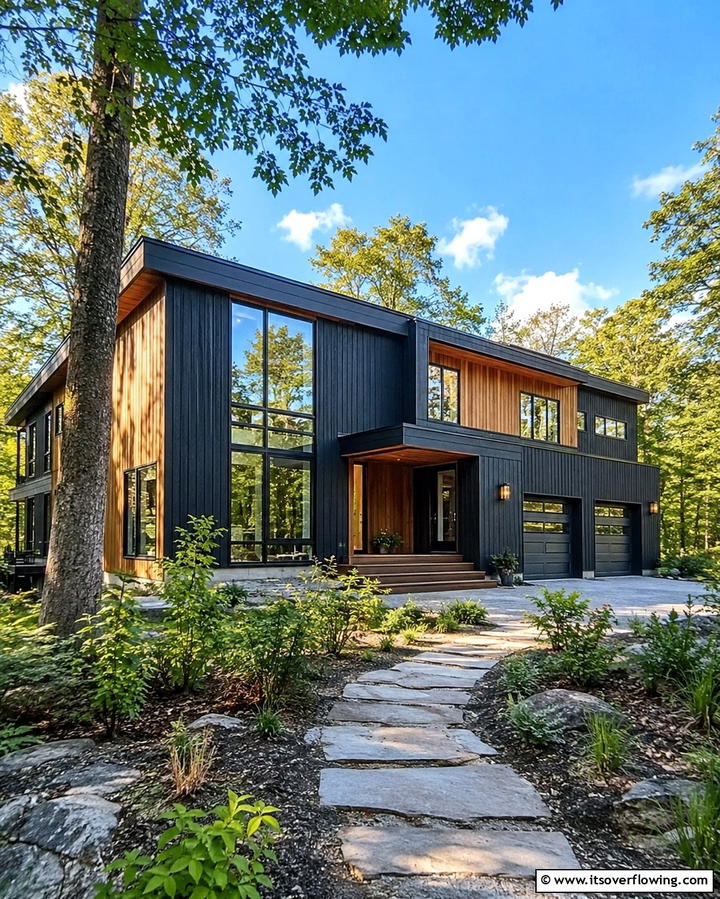 Black House with Wooden Cladding - 25 Black House With Wood Accents Ideas for a Bold Design