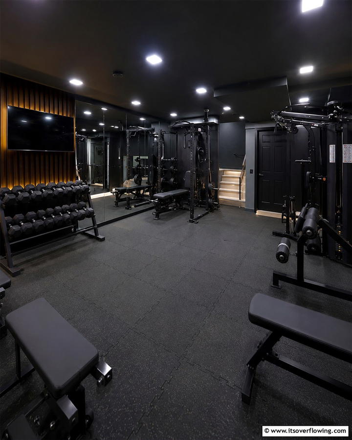 Black Inspired Home Gym - 30 Black Basement Design Ideas for a Modern & Cozy Space