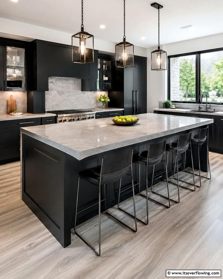 Black Island with Gray Countertop - 25 Gray and Black Kitchen Ideas for a Modern Look