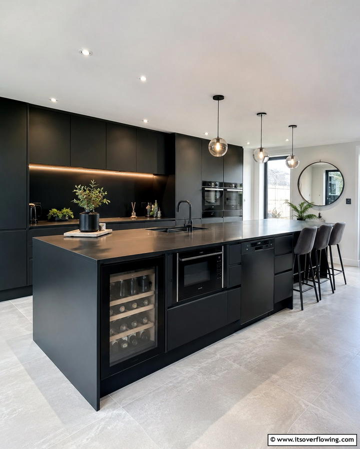 Black Island with Integrated AppliancesOne - 25 Sleek Black Kitchen Island Ideas for a Modern Kitchen