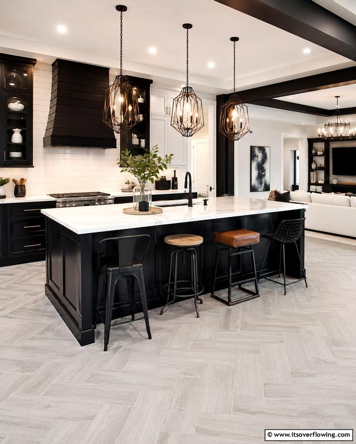 Black Island with Seating for Entertaining - 25 Sleek Black Kitchen Island Ideas for a Modern Kitchen