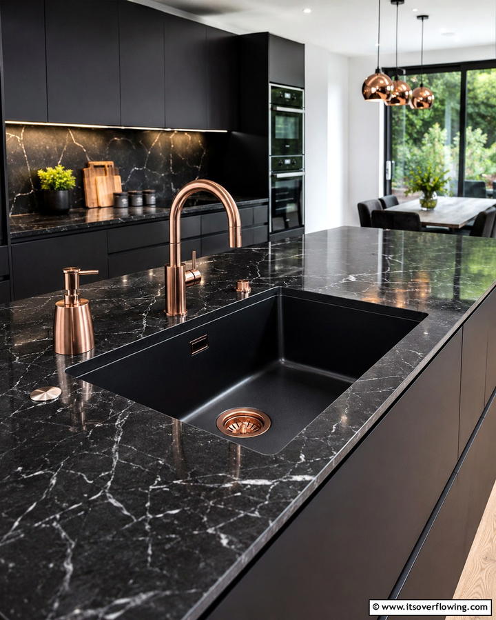 Black Kitchen Sink with Copper Fixtures - 25 Black and Copper Kitchen Ideas for a Bold Look