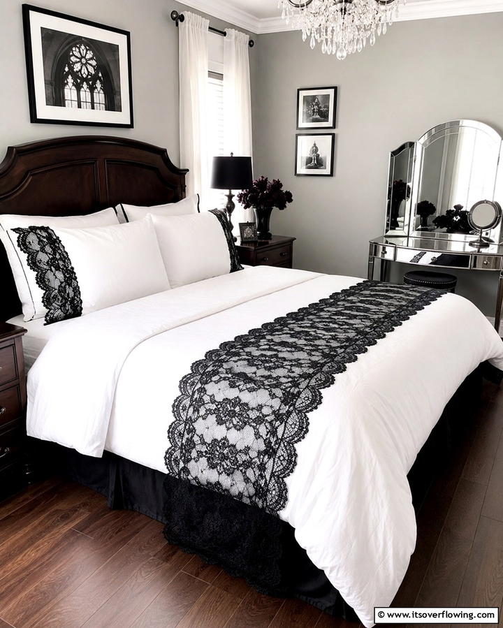 Black Lace Accents - 25 Gothic Bedroom Ideas for a Dark and Romantic Retreat