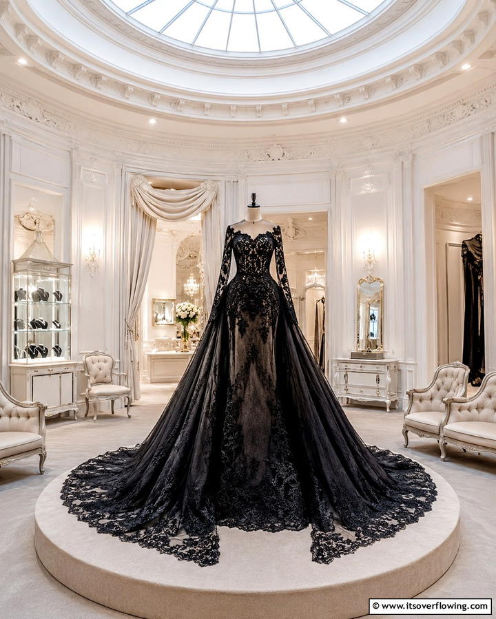 Black Lace Wedding Gown - 30 Black-Themed Wedding Decor Ideas for Bold Celebrations