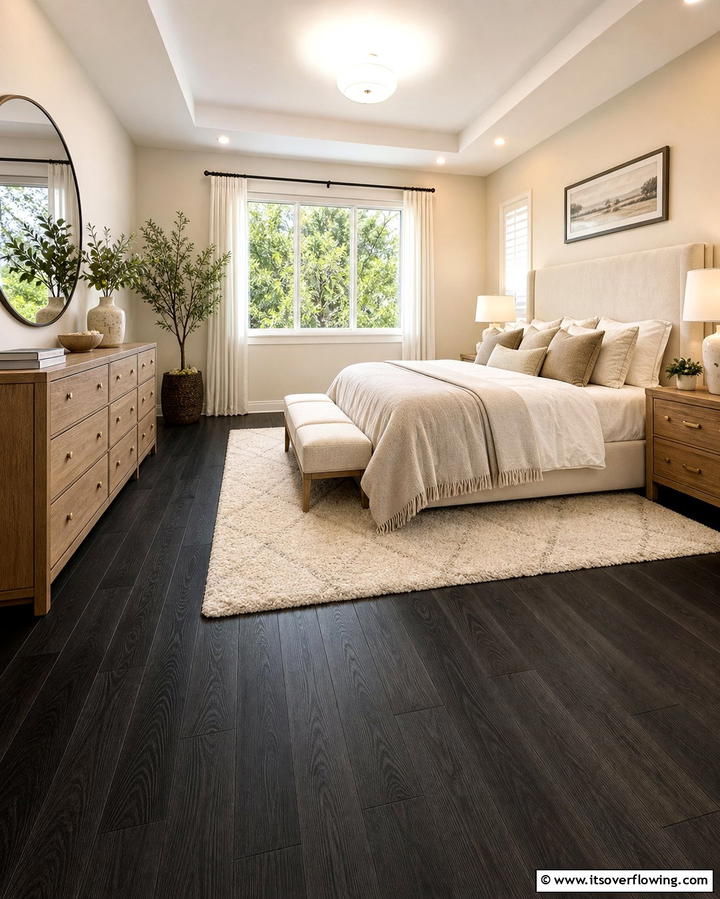 Black Laminate Flooring for Easy Maintenance - 25 Black Floor Bedroom Ideas for a Bold and Modern Look
