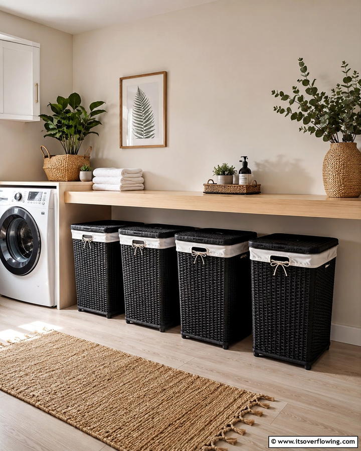 Black Laundry Baskets for Cohesion - 30 Stylish Black Laundry Room Ideas for a Modern Utility Space