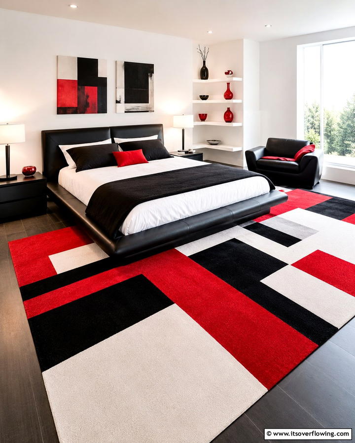 Black Leather Accents - 25 Red Black and White Bedroom Ideas for a Bold Look