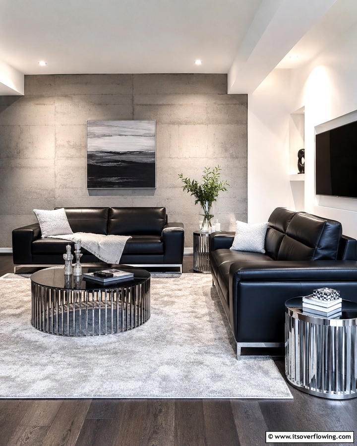 Black Leather Sofas for a Sleek Look - 30 Bold Black Living Room Designs for Dramatic Modern Spaces