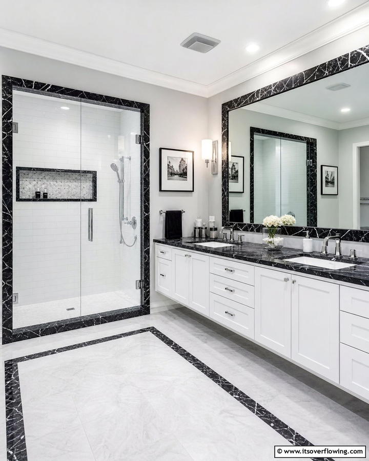 Black Marble Accent Details - 20 Black Marble Bathrooms- Luxurious Design Ideas