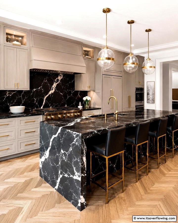 Black Marble Countertops with White Veins - 25 Black Kitchen Countertops for a Bold Statement