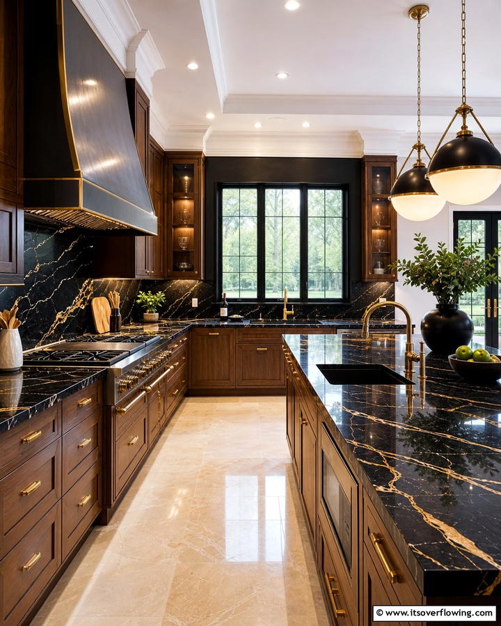 Black Marble Countertops - 25 Black and Brown Kitchen Ideas for a Bold Look