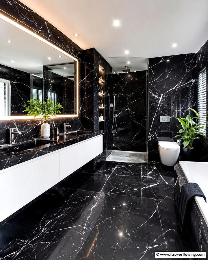 Black Marble EleganceExact - 25 Black Bathroom Ideas to Elevate Your Space