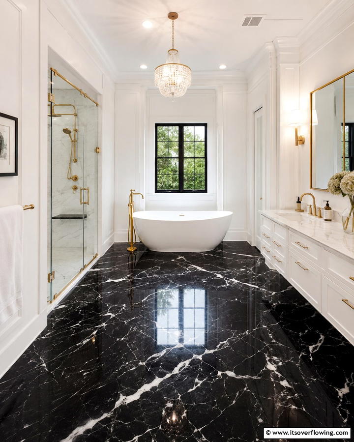 Black Marble Flooring for Timeless Elegance - 25 Black Floor Bathroom Ideas for a Bold Look