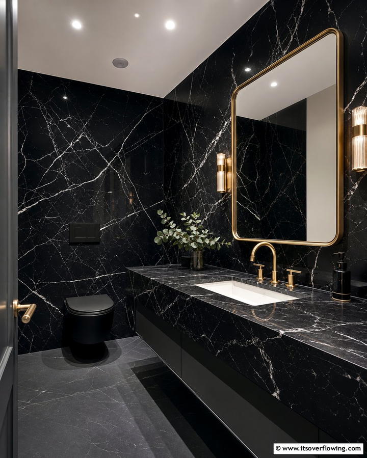 Black Marble Surfaces for a Luxe Feel - 25 Elegant Black Powder Room Ideas for a Bold Look