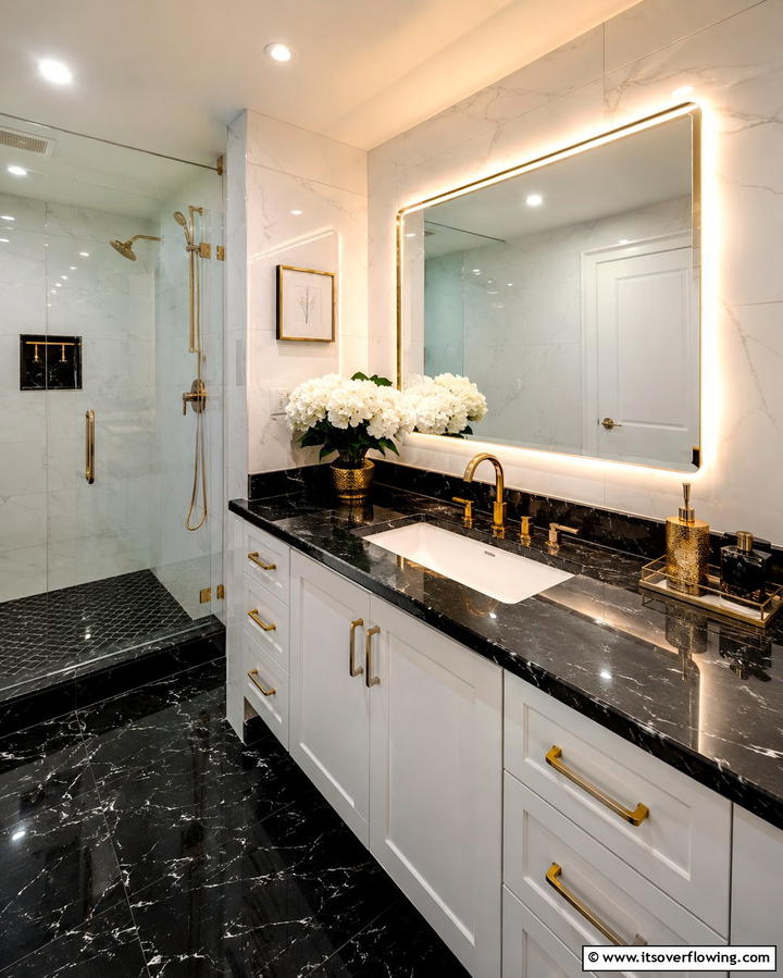 Black Marble Vanity Countertops - 25 Black Floor Bathroom Ideas for a Bold Look