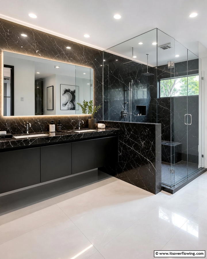 Black Marble and Glass Combinations - 20 Black Marble Bathrooms- Luxurious Design Ideas