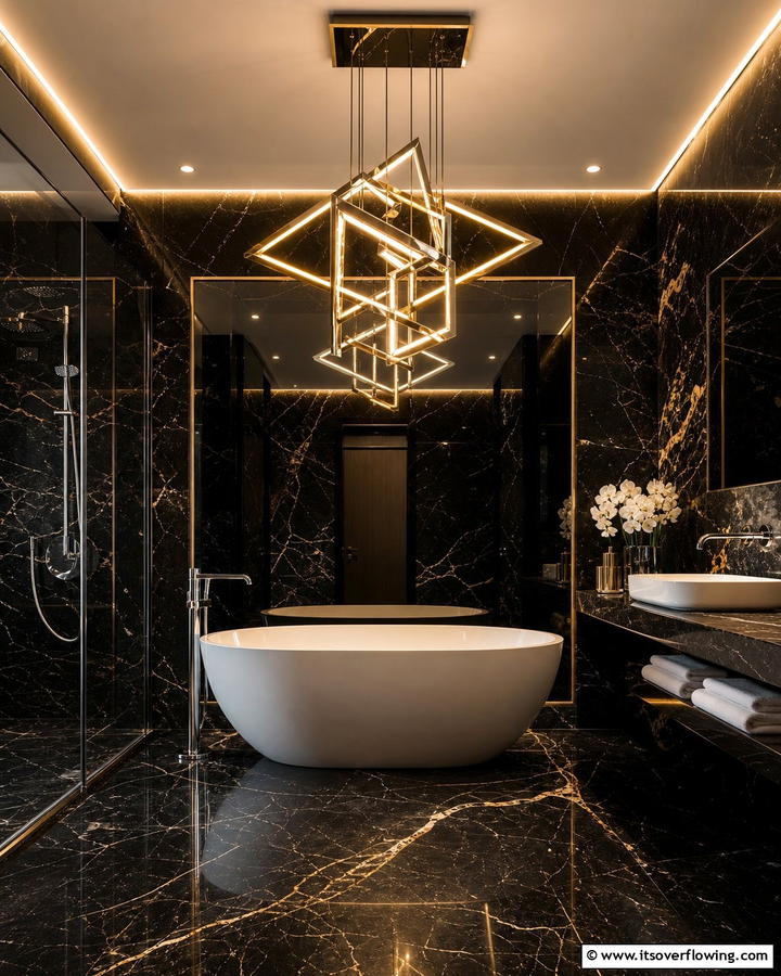 Black Marble with Bold Lighting - 20 Black Marble Bathrooms- Luxurious Design Ideas