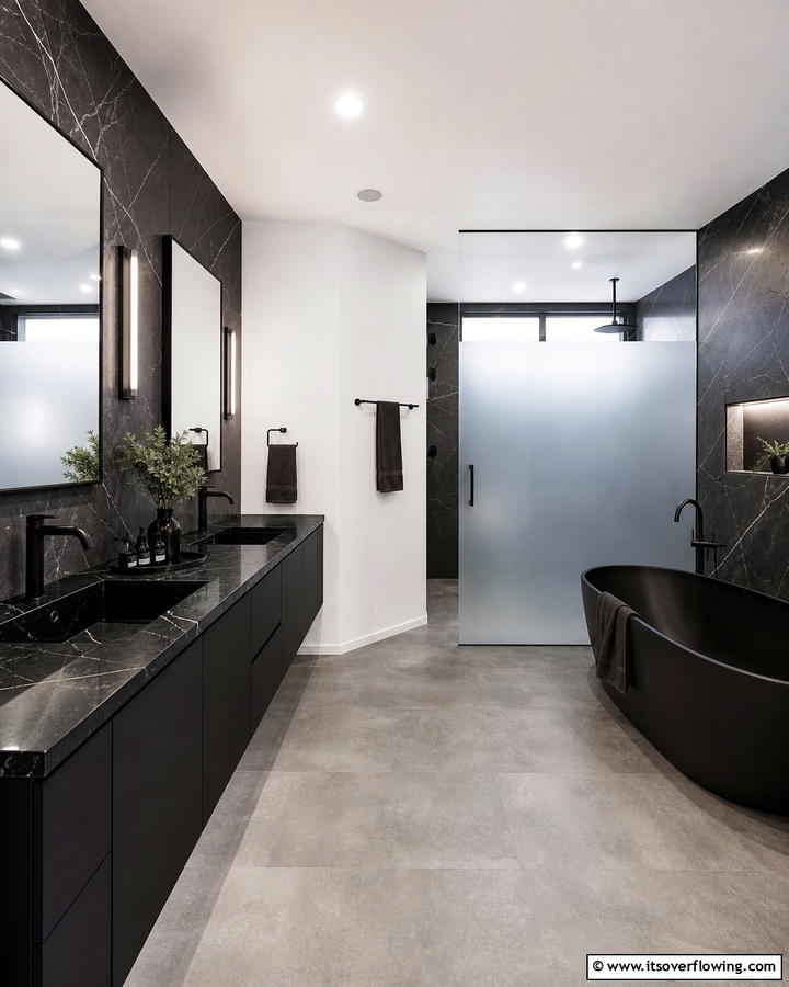Black Marble with Matte Finishes - 20 Black Marble Bathrooms- Luxurious Design Ideas