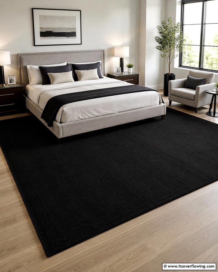 Black Matte Area Rug - 25 Matte Black Bedroom Ideas for a Sleek and Modern Look