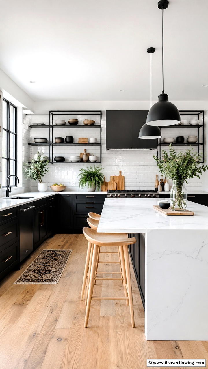 Black Matte with Open Shelving - 30 Black Kitchen Cabinet Ideas for Bold Modern Spaces