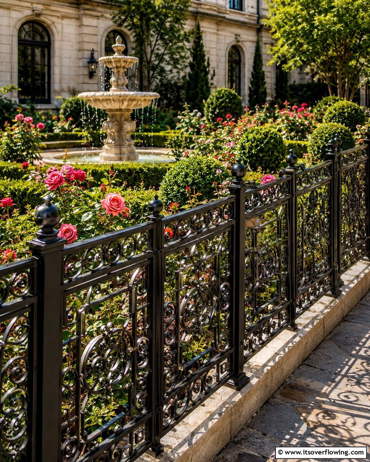 Black Metal Fence with Decorative Patterns - 25 Black Fence Ideas for Modern Outdoor Spaces
