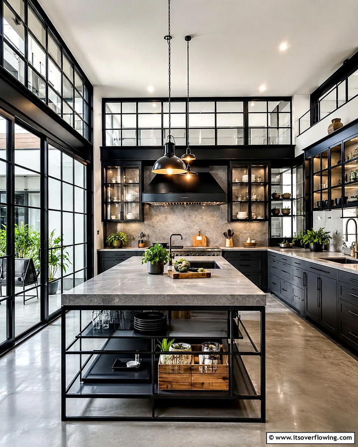 Black Metal Frames for a Bold Outline - 25 Industrial Kitchen Ideas for a Modern Look