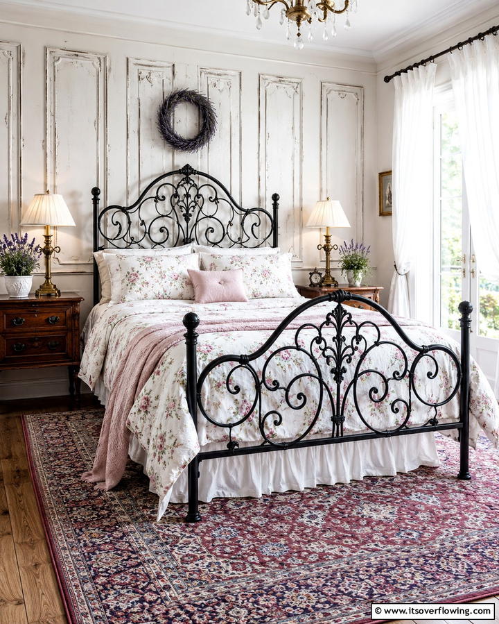 Black Metal Headboard with Intricate Details - 25 Black Headboard Bedroom Ideas for a Bold Statement