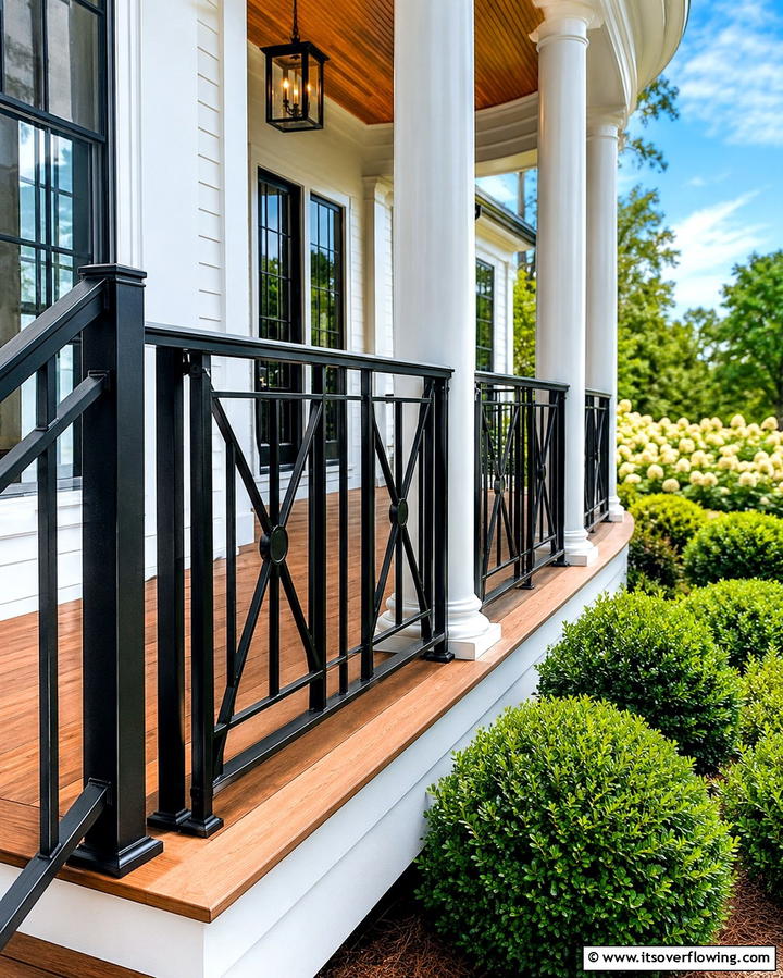 Black Metal Railings - 25 Farmhouse Porch Ideas for a Cozy Outdoor Retreat