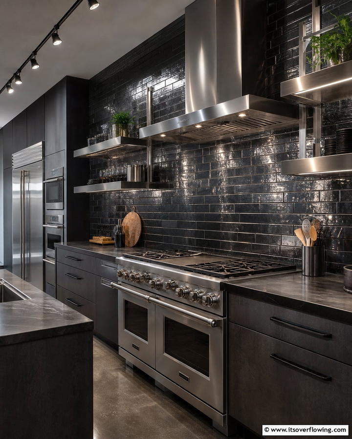 Black Metallic Tile Backsplash - 25 Kitchen With Black Backsplash Ideas for Drama