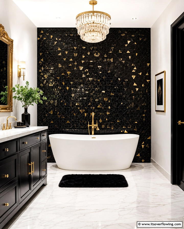 Black Mosaic Details - 25 Black Bathroom Ideas to Elevate Your Space