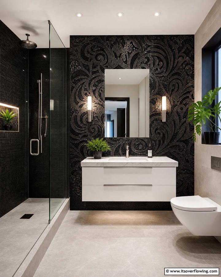 Black Mosaic Tiles for Intricate Detailing - 25 Stylish Black Tile Bathroom Ideas